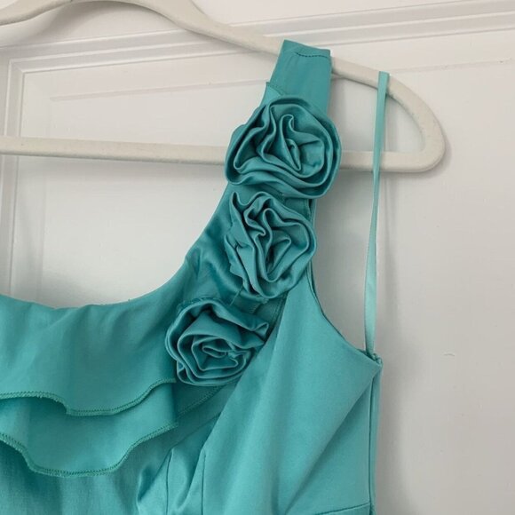 Charlotte Russe Women Juniors One Shoulder Rosette Aqua Dress, Size 7/8 juniors - Picture 7 of 12